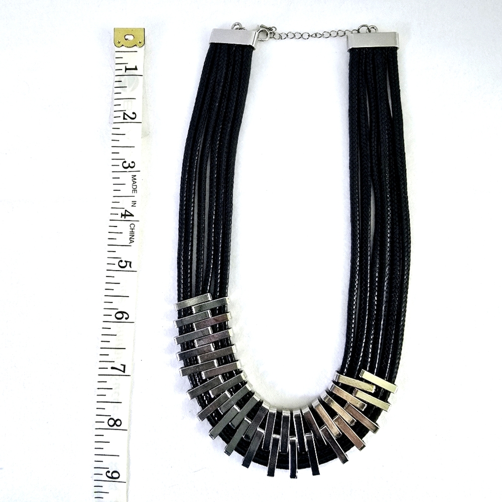 Black Whimsygoth Cord With Adjustable Silver Pieces Necklace With 2" Extender - Picture 5 of 12